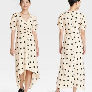 A New Day Women's Crepe Short Sleeve Midi High-Low Polka Dot Dress Size XS